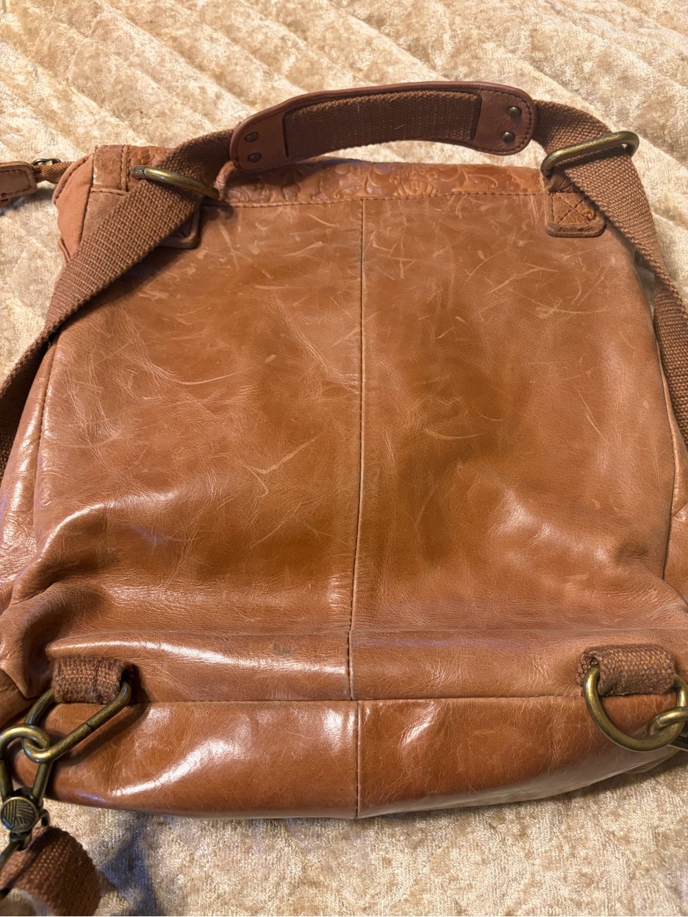 The SAK Brown Floral Embossed Leather Crossbody Bag - Picture 8 of 11